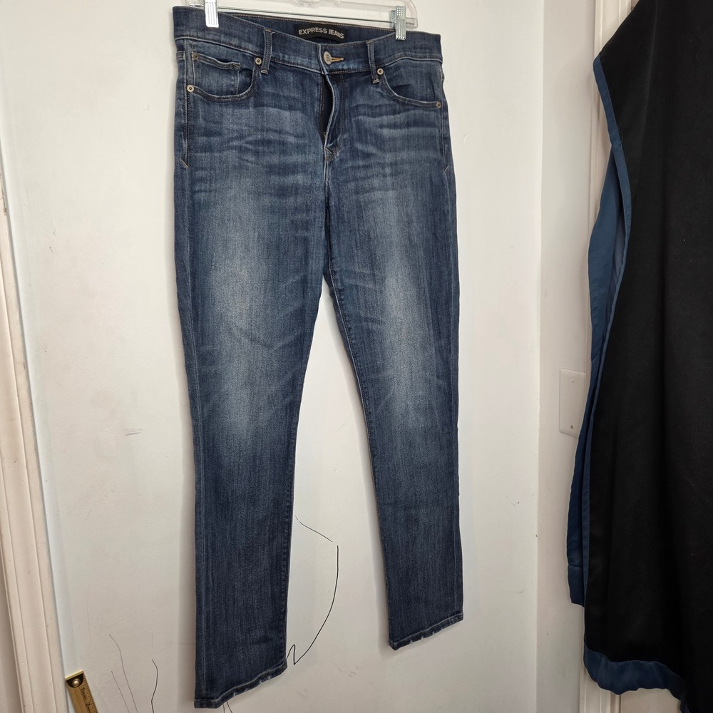 Express Jeans‎ Womens 12R Super Skinny Mid Rise Medium Wash Blue Denim Stretch